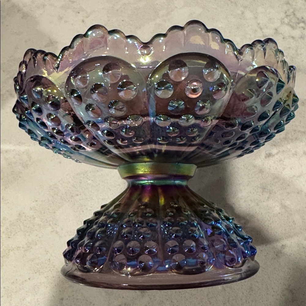 Fenton Hobnail Pedestal Candle Holder Center Piece in purple iridescent - Picture 6 of 6